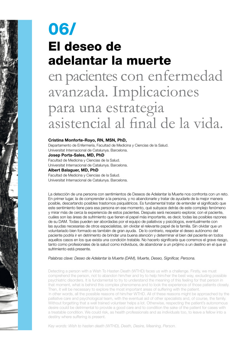 06_Monforte 331 | 06 El deseo de adelantar la muerte en pacientes con enfermedad avanzada. Implicaciones para una estrategia asistencial al final de la vida