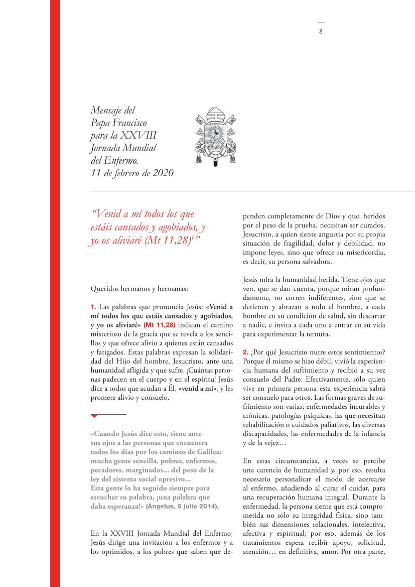 Labor Hospitalaria_2020-1_326_00_mensaje PAPA 326 | Mensaje del Papa Francisco para la XXVIII Jornada Mundial del Enfermo
