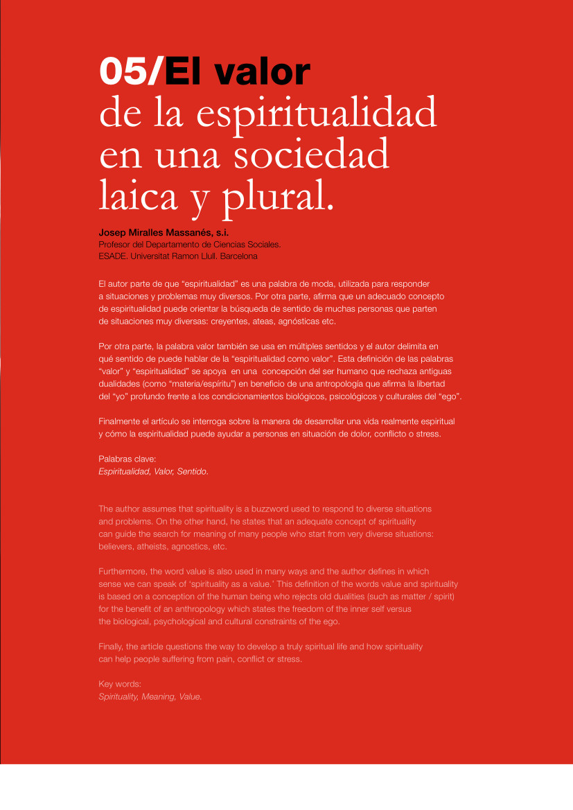 Labor Hospitalaria_2014-2_309_art5 309 | 05 El valor de la espiritualidad en una sociedad laica y plural