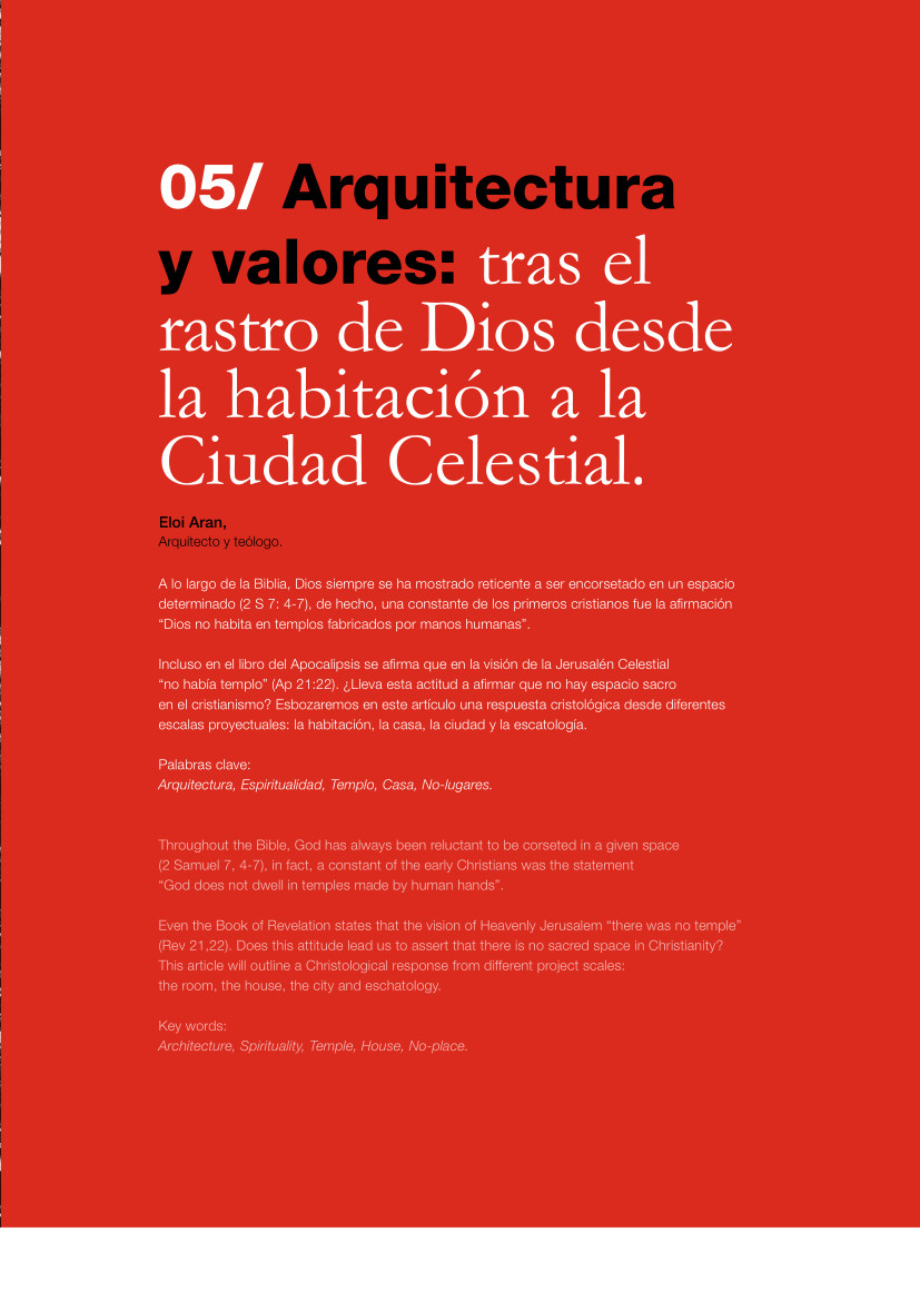 Labor Hospitalaria_2014-3_310_art5 310 | 05 Arquitectura y valores: tras el rastro de Dios desde la habitación a la Ciudad Celestial.