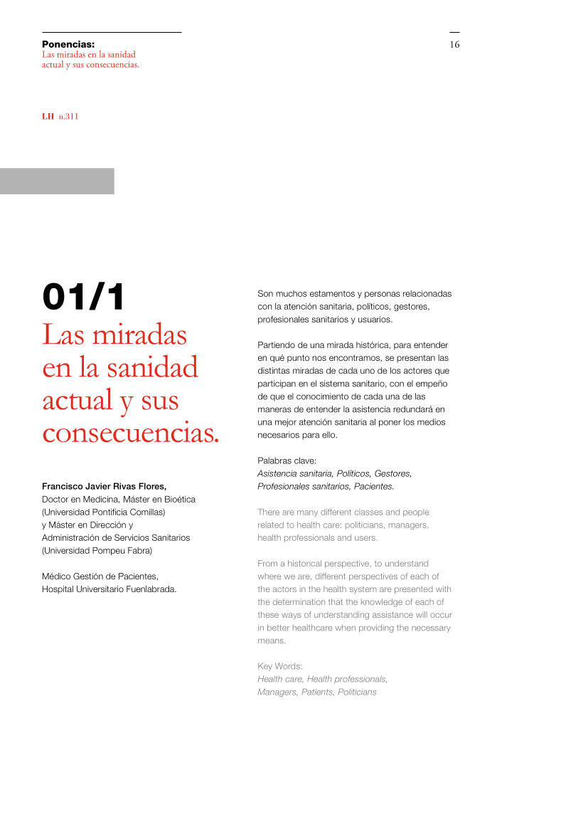 Labor Hospitalaria_2015-1_311_art1 311 | 01 Las miradas en la sanidad actual y sus consecuencias