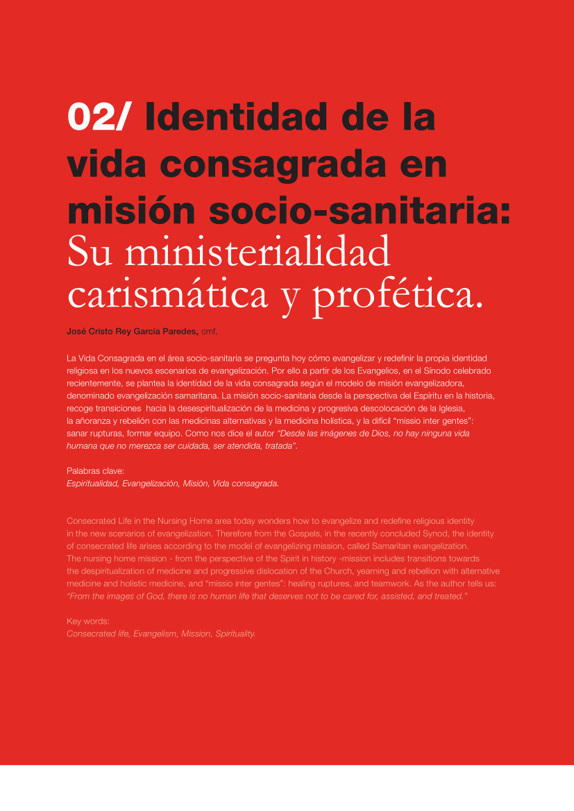 Labor Hospitalaria_2015-2_312_art_02 312 | 02 Identidad de la vida consagrada en misión socio-sanitaria: Su ministerialidad carismática y profética