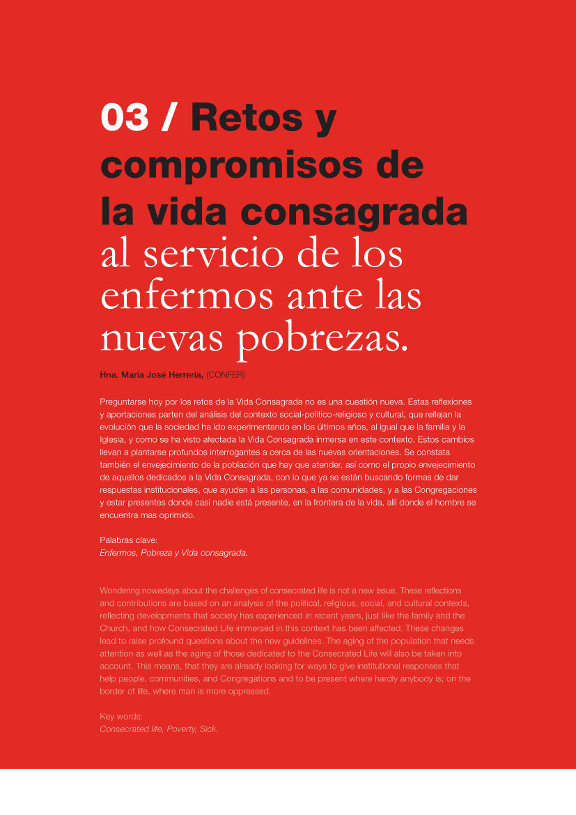 Labor Hospitalaria_2015-2_312_art_03 312 | 03 Retos y compromisos de la vida consagrada al servicio de los enfermos ante las nuevas pobrezas
