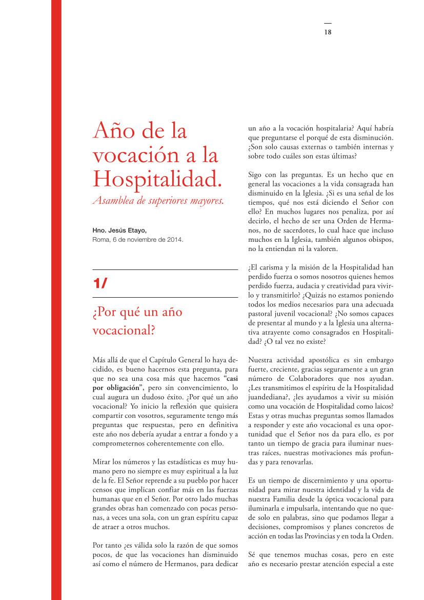Labor Hospitalaria_2015-2_312_mensaje_Superior_General 312 | Año de la vocación a la Hospitalidad