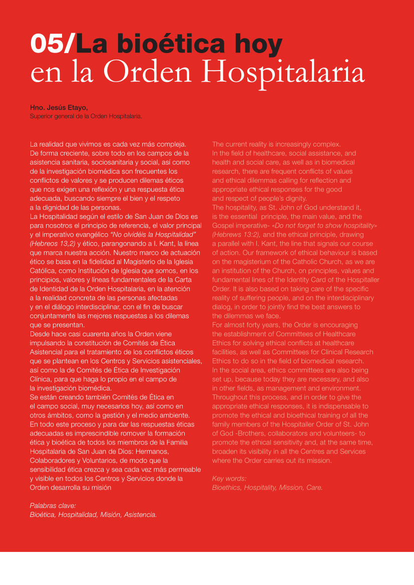 Labor Hospitalaria_2017-3_319_art 05 319 | 05 La bioética hoy en la Orden Hospitalaria