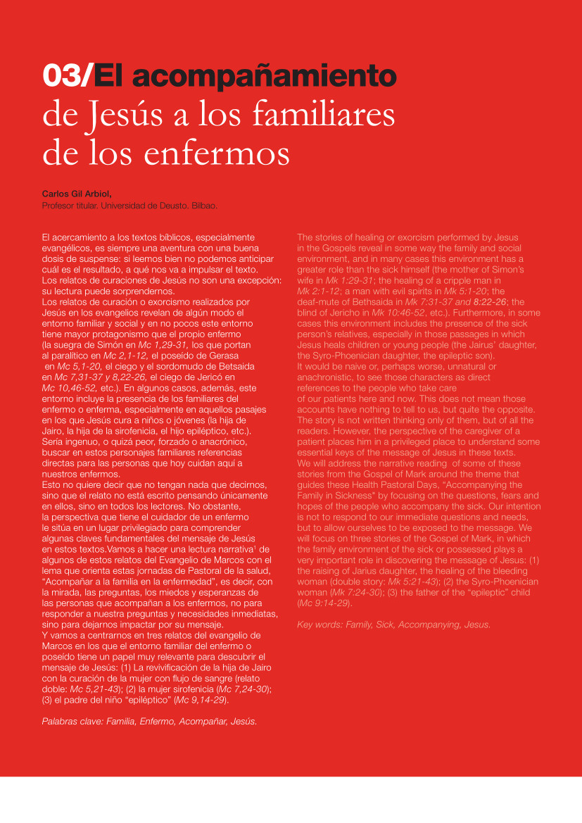 Labor Hospitalaria_2018-1_320_art 03 320 | 03 El acompañamiento de Jesús a los familiares de los enfermos