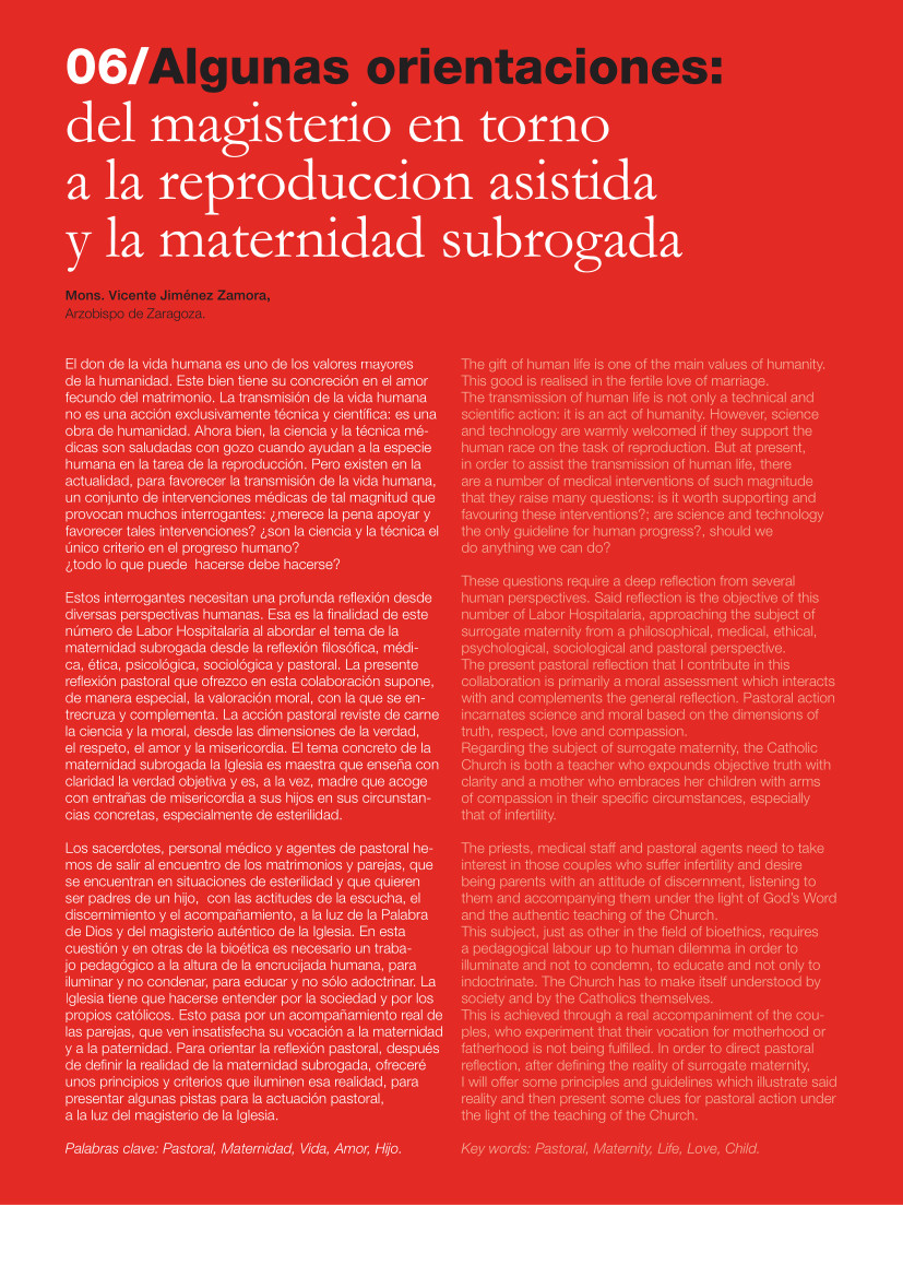 Labor Hospitalaria_2018-2_321_art06 321 | 06 Algunas orientaciones: del magisterio en torno a la reproduccion asistida y la maternidad subrogada