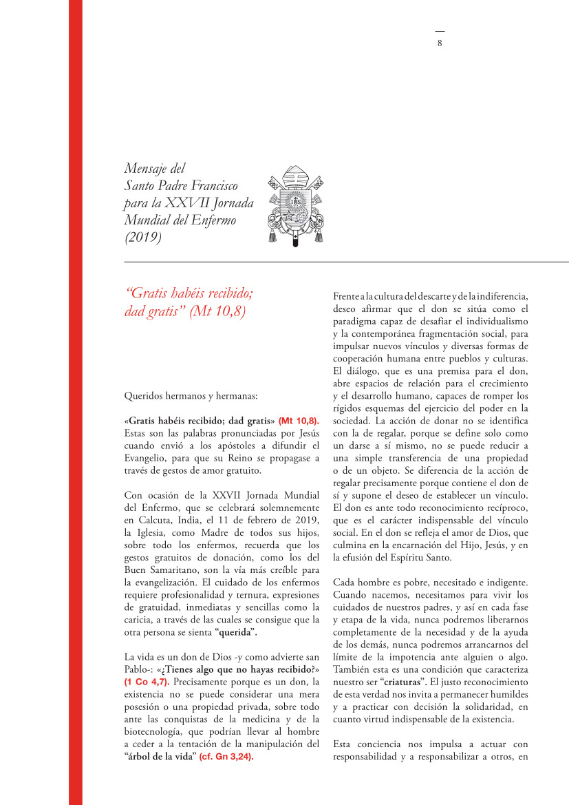 Labor Hospitalaria_2019-1_323_Mensaje Papa Mensaje del Santo Padre Francisco para la XXVII Jornada Mundial del Enfermo (2019)