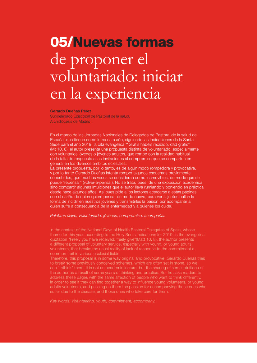 Labor Hospitalaria_2019-1_323_art05 323 | 05 Nuevas formas de proponer el voluntariado: iniciar en la experiencia