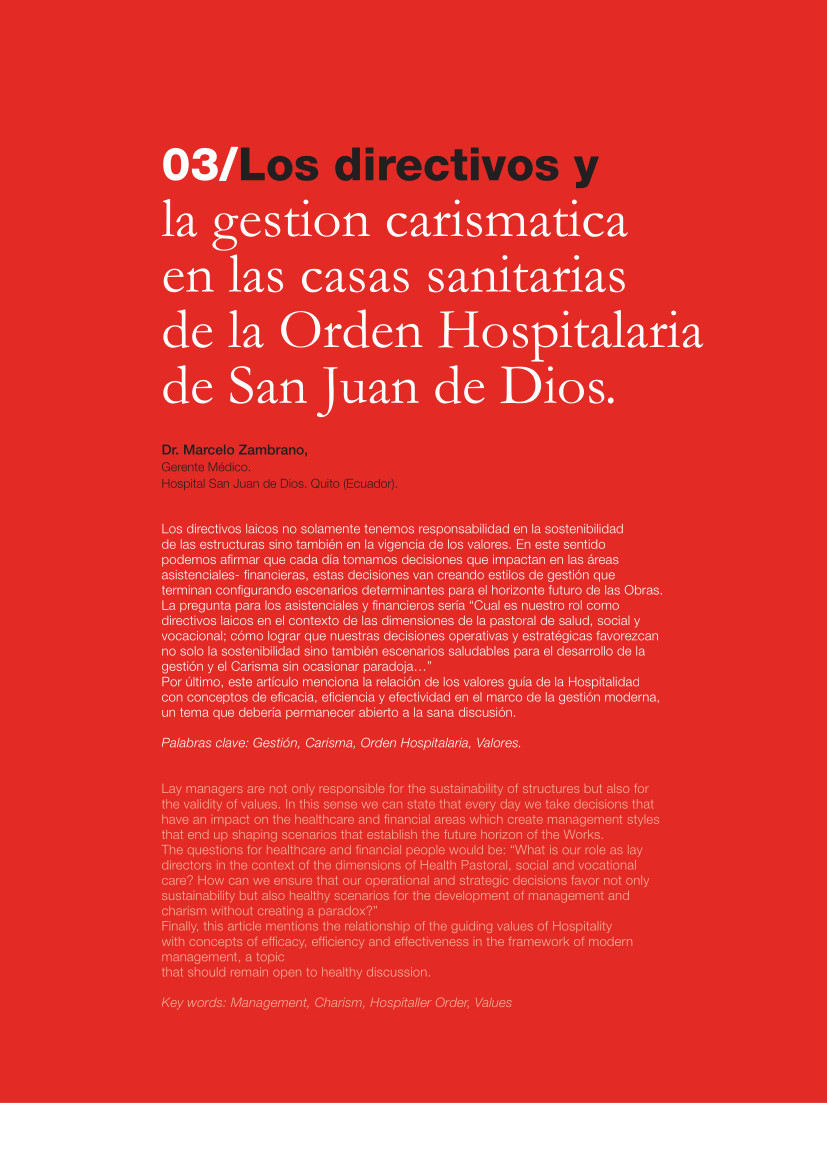 Labor Hospitalaria_2019-2_324_art03 324 | 03 Los directivos y la gestion carismatica en las casas sanitarias de la Orden Hospitalaria de San Juan de Dios