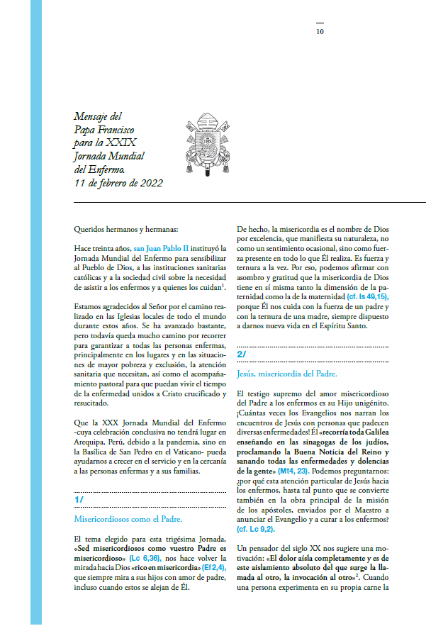 LH_332_00_Papa 332 | Mensaje del Papa Francisco para la XXIX Jornada Mundial del Enfermo